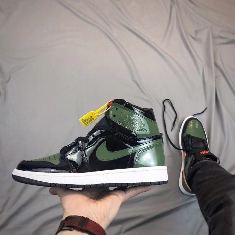 Air Jordan 1 Patent Leather Black Green Orange Shoes - Click Image to Close